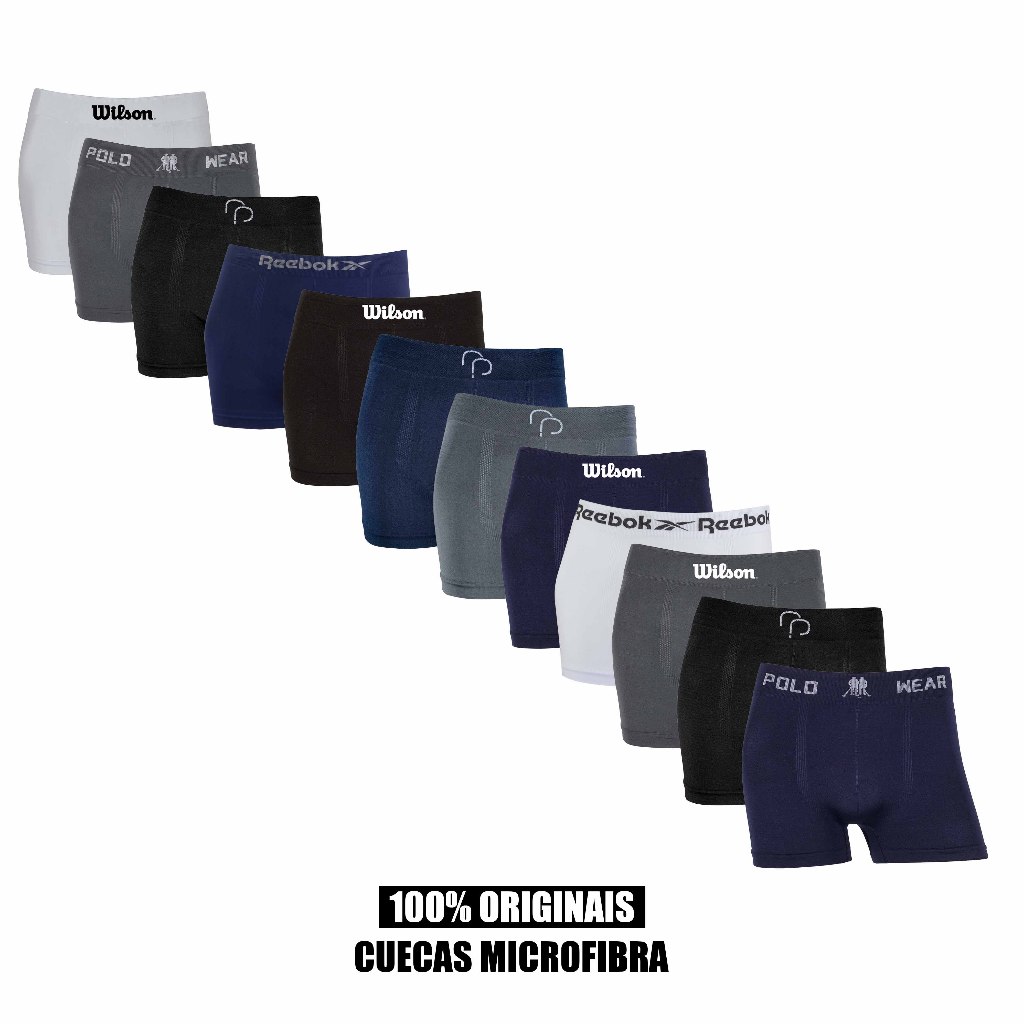 Kit 6 ou 12 cuecas boxer Wilson Reebok Polo Wear e RP Original Microfibra Sortidas