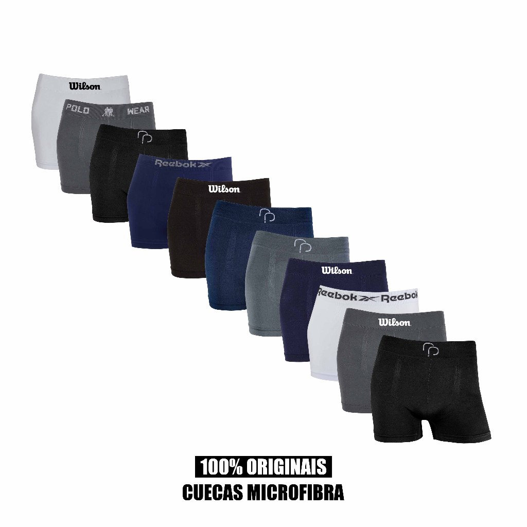 Kit 5 ou 11 cuecas boxer Wilson Reebok Polo Wear e RP Original Microfibra Sortidas