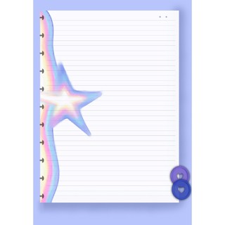 Refil de Folhas Caderno Inteligente /de Discos - Pautado Colorido Estrela - decorado-Vários Tamanhos- Offset 90g