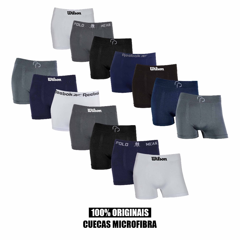 Kit 7 ou 14 cuecas boxer Wilson Reebok Polo Wear e RP Original Microfibra Sortidas