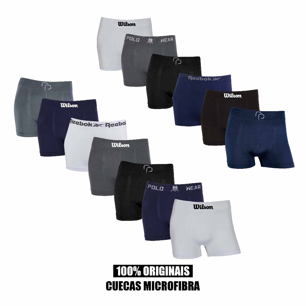 Kit 6 ou 13 cuecas boxer Wilson Reebok Polo Wear e RP Original Microfibra Sortidas