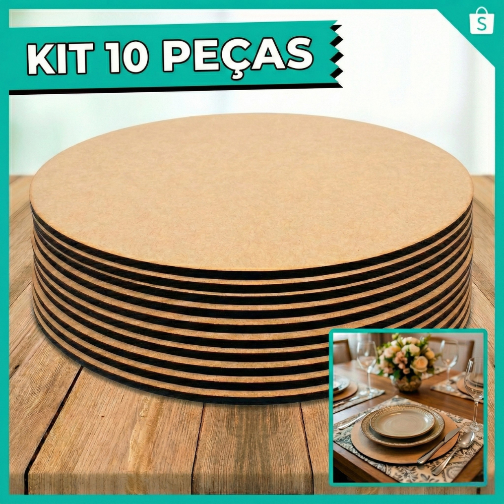 Kit 10 Peças Sousplat 35 cm Supla Base Redonda Artesanato MDF Para Crochê E Mesa Posta Jogo Jantar em Oferta na Shopee