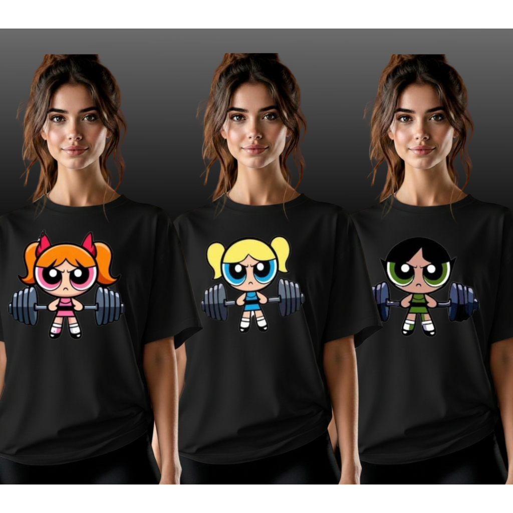 Kit 3 Camisetas Femininas Academia Meninas Superpoderosas Fitness Fio 30.1 Algodão Treino Amigas