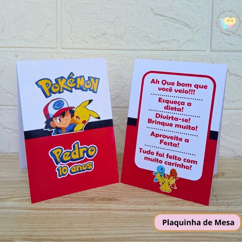 Kit Plaquinha de Agradecimento Pokémon- Centro de Mesa- Personalizado- Lembrancinha- Festa- Aniversário- Decoração