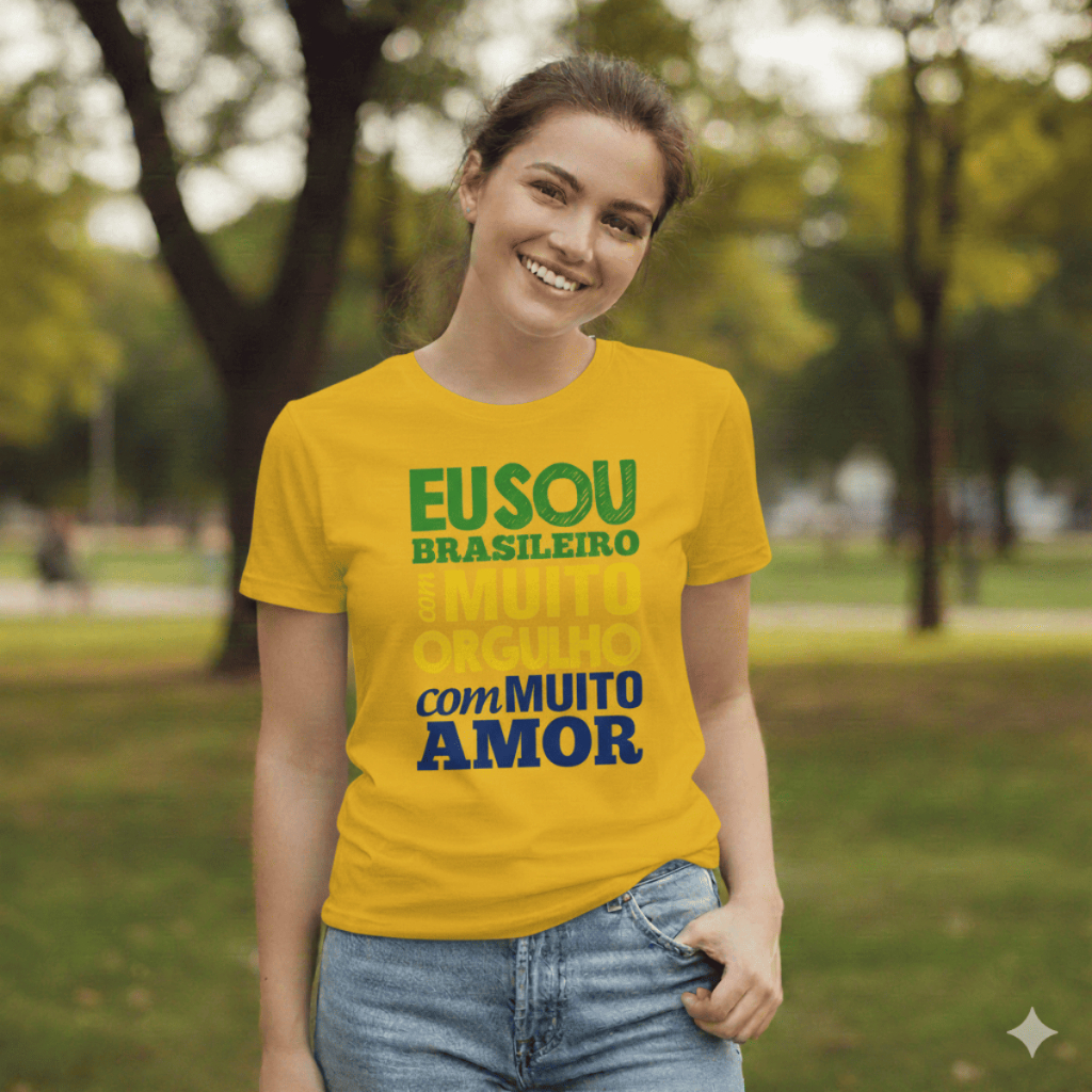 Camisa Blusa Feminina Brasil Copa do Mundo 2026 Seleção Estilosa 100% Algodão Eu Sou Brasileiro