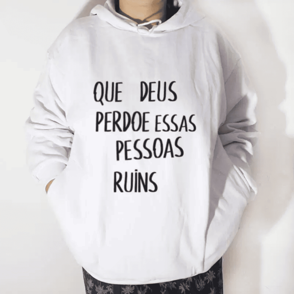 Moletom Blusa de Frio Com Capuz Feminino Estiloso Casaco Que Deus Perdoe Essas Pessoas Ruins