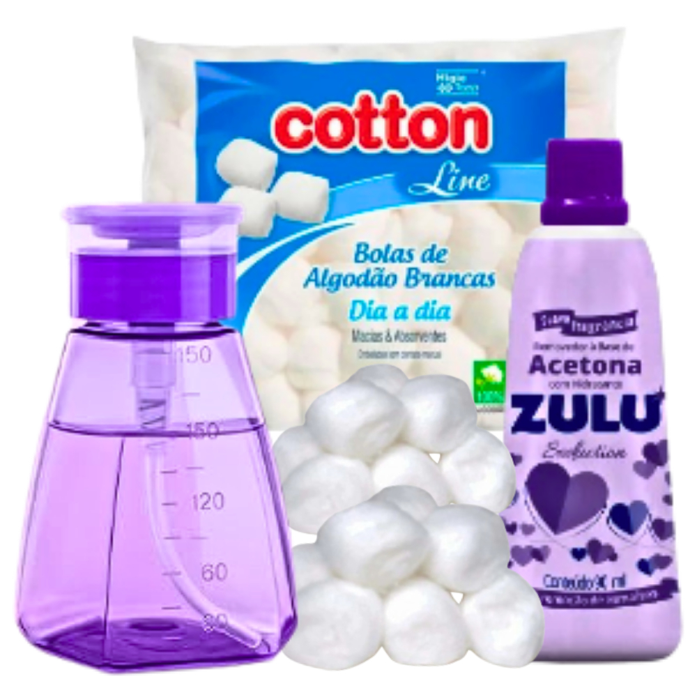 Kit Manicure Dosador Pump +algodão +removedor De Esmalte em Oferta na Shopee