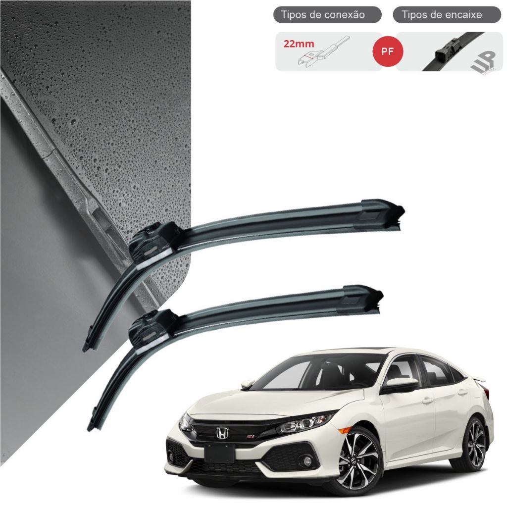 Jogo De Palhetas Civic Limpador Para-brisa Silicone New Civic Original De 1997 até 2023