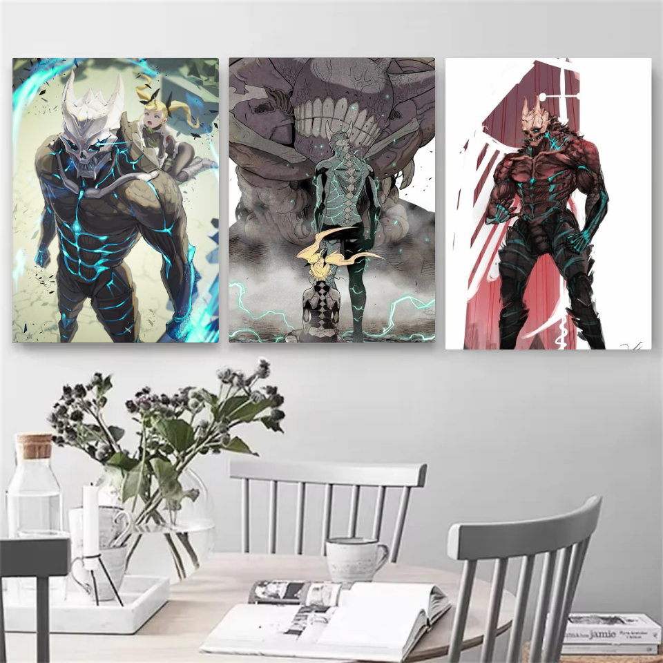 Kit 3 Quadros Placa Decorativo Anime Kaiju N 8 Desenhos Infantil Decoração Quarto Criança Cartaz Poster Geek 19x27