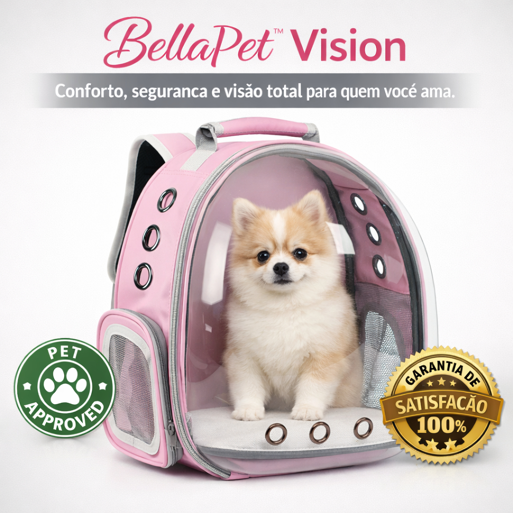 Mochila Rosa Pet BellaPet™ Vision — a cápsula definitiva de conforto, segurança e liberdade para o seu pet.