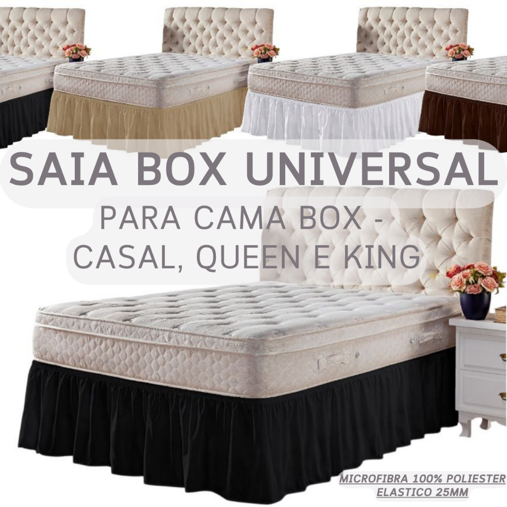 Saia Para Cama Box Tamanho Universal (Casal Padrão, Queen e King) Com Elastico 25MM Em Toda a Volta em Oferta na Shopee
