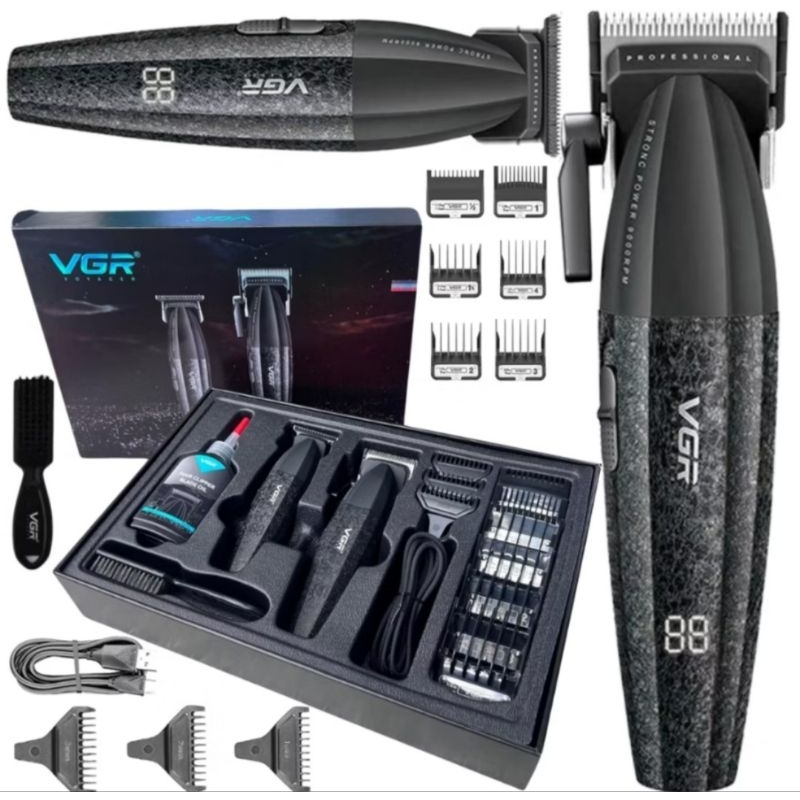 Combo Máquina De Corte E Acabamento VGR V-640 Bivolt Profissional + BRINDE 500Gola Higienica ou Borrifador ou Pente