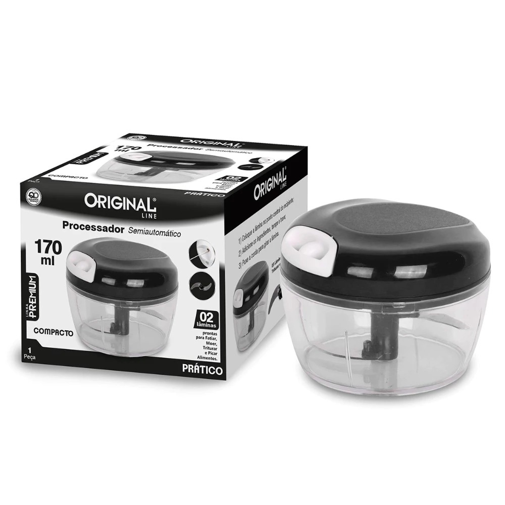 Multi Processador Triturador de Alimentos Manual 170ML Premium 2 Lâminas Inox Original line