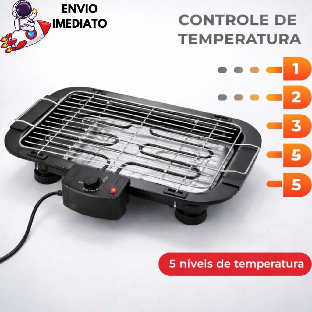 Imagem Churrasqueira Elétrica Interior Exterior Sem fumaça Grelhador Portátil Cozinha 110V e 220v