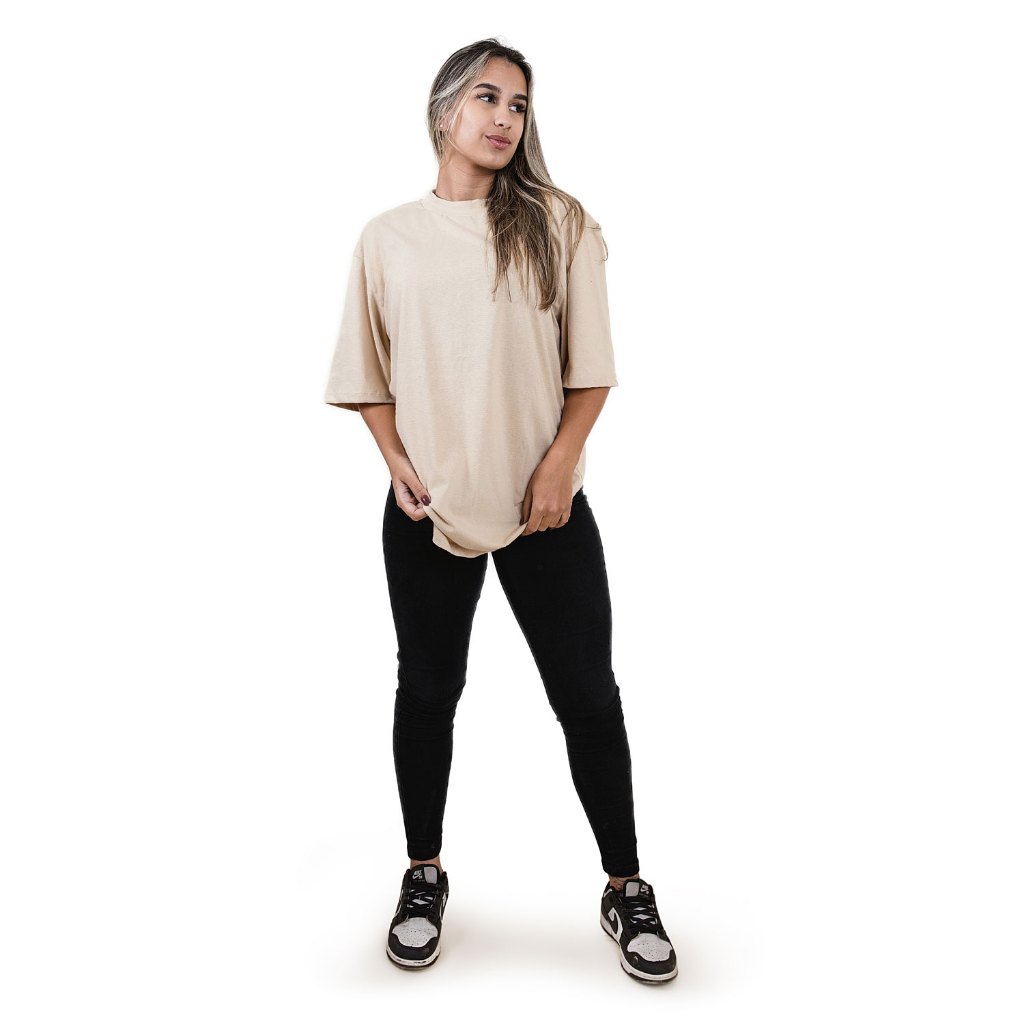 Camiseta Blusa Oversized Feminina Caqui 100% Algodão Streetwear Caimento Perfeito