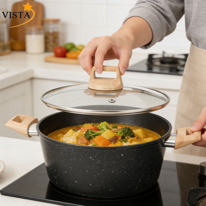 Imagem Panela Antiaderente Grafite Cerâmica Premium - 20/24/28cm, Tampa de Vidro, Para Indução e Gás