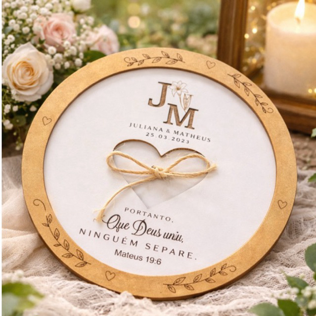 Porta Alianças Personalizado Para Casamento Com Nomes E Data Matheus 19:6 Entrada Dos Noivos MDF Branco em Oferta na Shopee