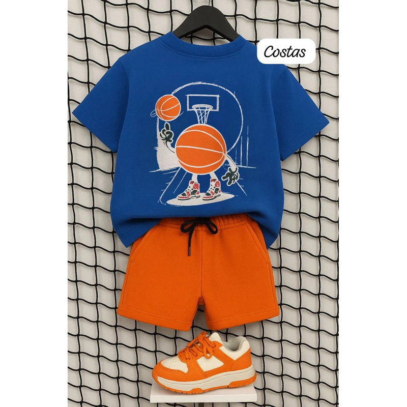 Camiseta Infantil Masculina Oversized Streetwear gramatura 255 – Forma Grande Estilosa| CAMISA over basquete azul