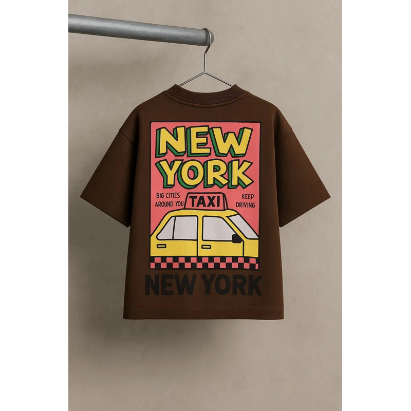 Camiseta Infantil Masculina Oversized Streetwear gramatura 255 – Forma Grande Estilosa| CAMISA over marrom taxi