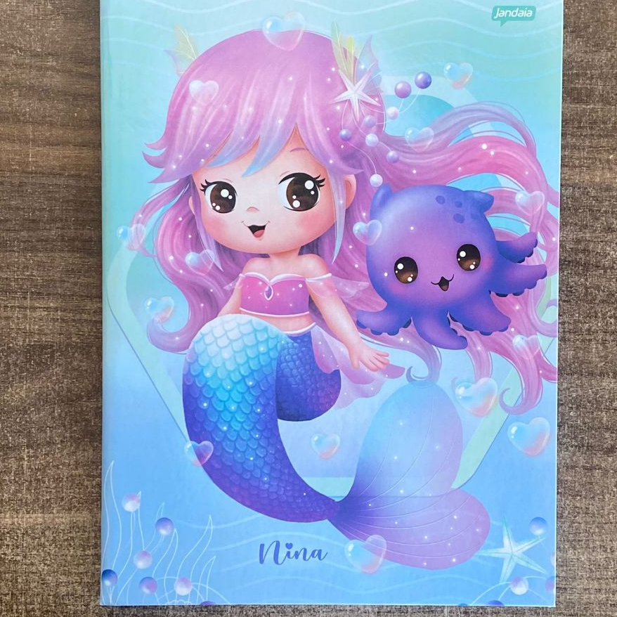 Caderno Brochura Grande Capa Dura 80 Folhas Nina com pauta com 2 Folhas de adesivo Para uso Escolar