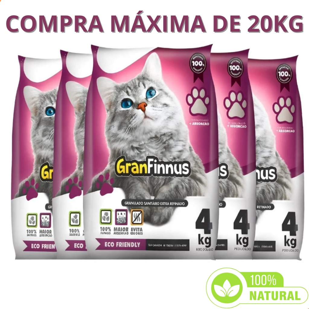 Kit 5 Areias Sanitárias Extra Fina para Gatos MimoCat GranFinnus Antiodor Alta Absorção 20kg em Oferta na Shopee