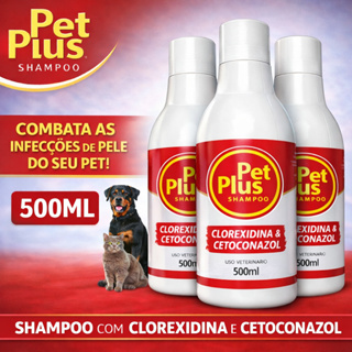 Shampoo Cetoconazol e Clorexidina 500ml Pet Plus 3 Un Coceira Dermatite Seborreia Anticaspa em Oferta na Shopee