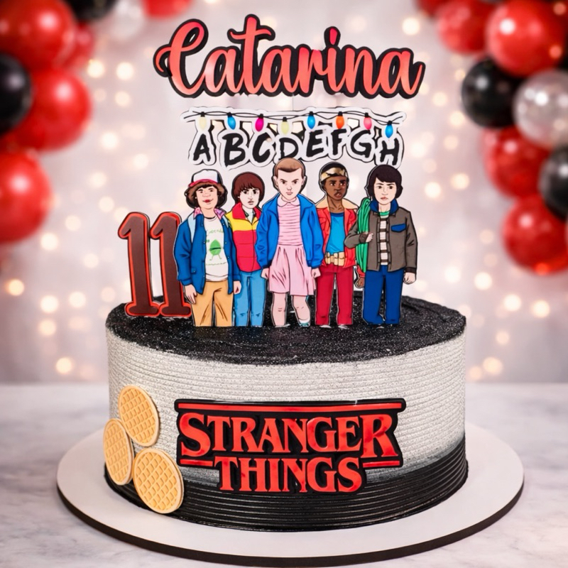 Topo de Bolo Camadas Luxo **LEIA A DESCRIÇÃO** Tags Topper Personalizados - STRANGER THINGS