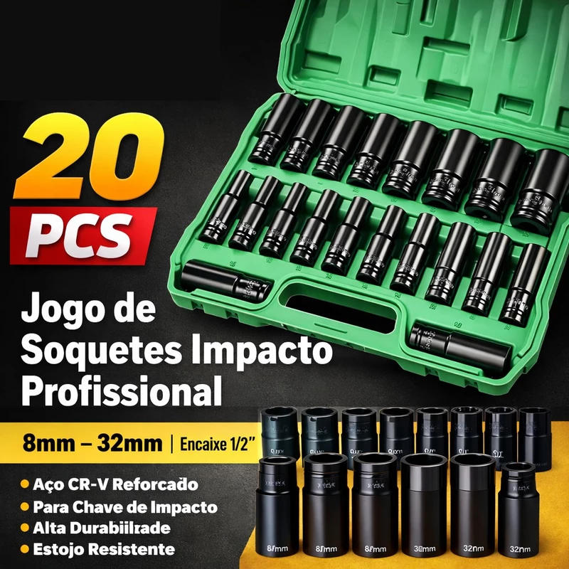 Conjunto de Soquete de Impacto Longo 1/2 de 8 a 32mm