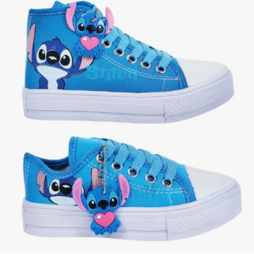 Kit Tênis Escolar Juvenil Azul Cano Baixo + Tenis Cano Alto Com Chav