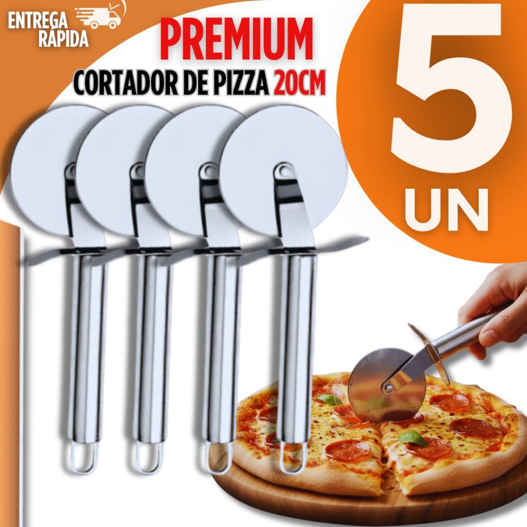 Super kit 5 Cortador de Pizza e Massas Aço Inox – Roda de Corte Cozinha Profissional Resistente Casa Cozinha Utilidades