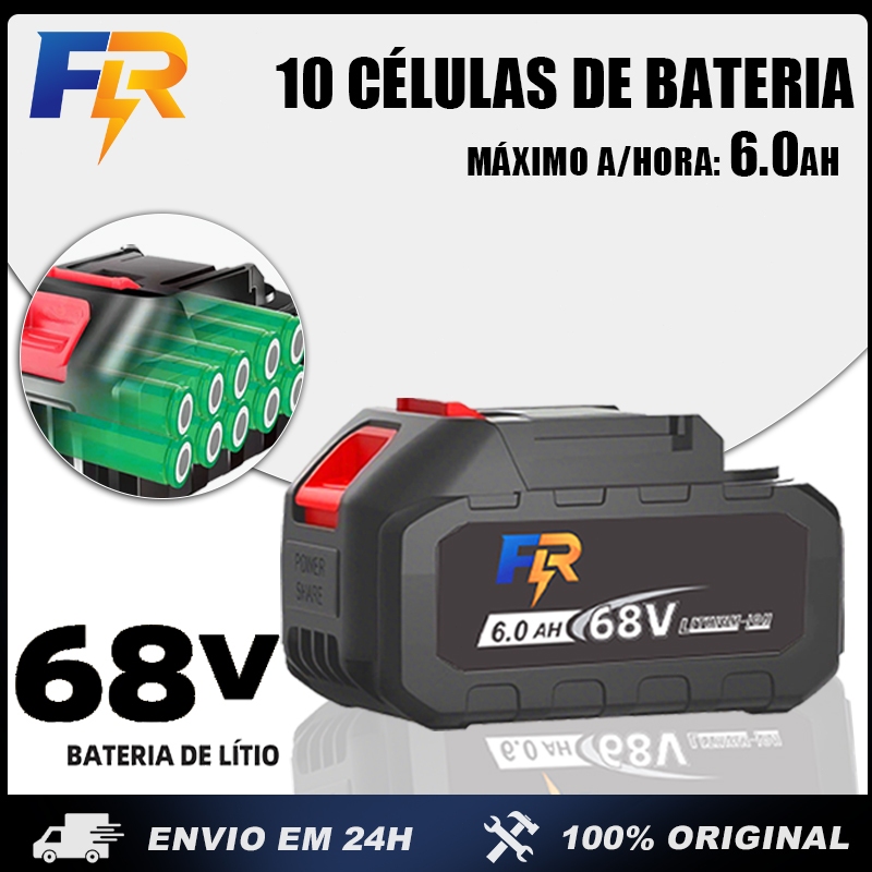 Bateria 68v Recarregável Portátil,compatível com furadeiras de lítio, chaves elétricas e esmerilhadeiras angulares. em Oferta na Shopee