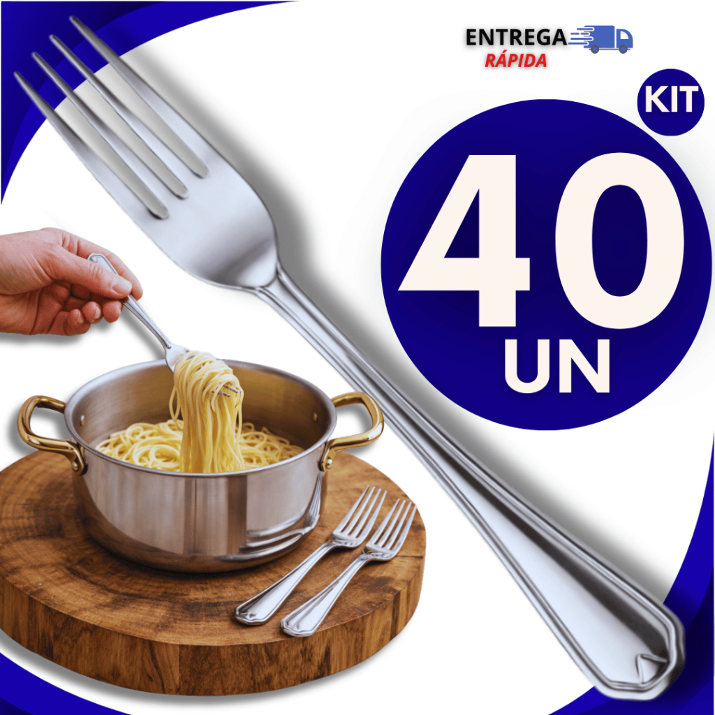 Conjunto 40 Garfos de Inox Resistentes Talheres para Mesa, Refeições, Cozinha, churrasco e bares utilidades