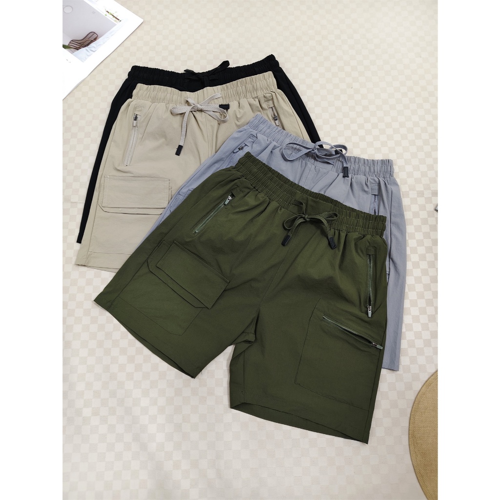 Kit 2 peça de bermuda   cargo  masculino  com ziper /Cintura elástica entre 4 cores aleatório 2 peça