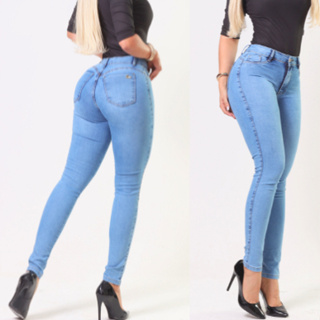 Calça Jeans Feminina Clara Skinny  Cintura Alta Com Lycra Levanta Bumbum em Oferta na Shopee