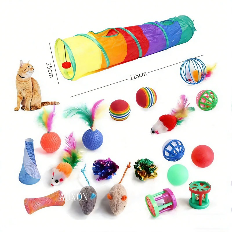 Kit Túnel Labirinto e Ate 21 Brinquedo Sortido Para Gatos Cães Interativo Cat Brinquedo