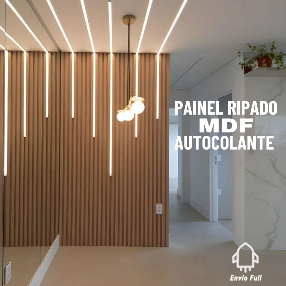 Kit 150 Placas Painel Revestimento Ripado em MDF Auto Colante - 45x11cm - ENVIO FULL