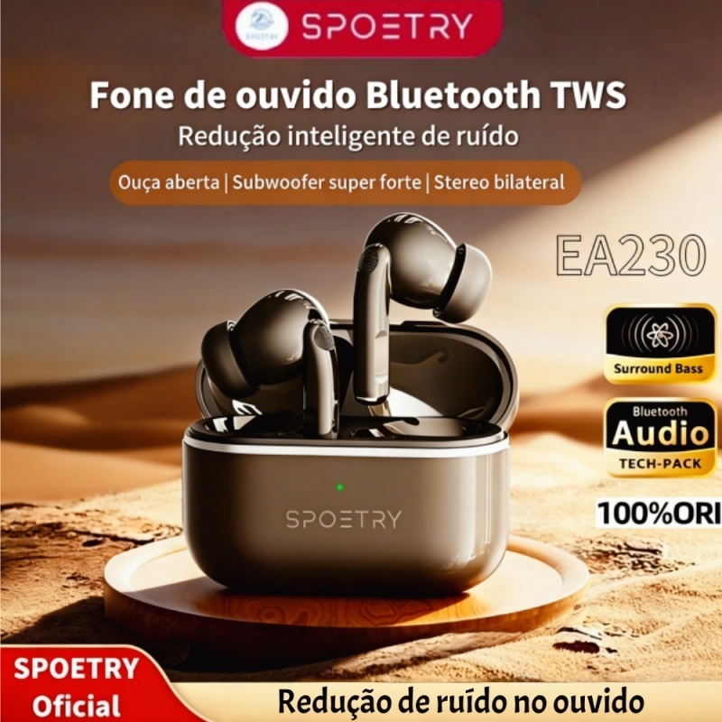 Fones de ouvido Bluetooth sem fio de alta qualidade com Redução de ruído SPOETRY EA230 em Oferta na Shopee