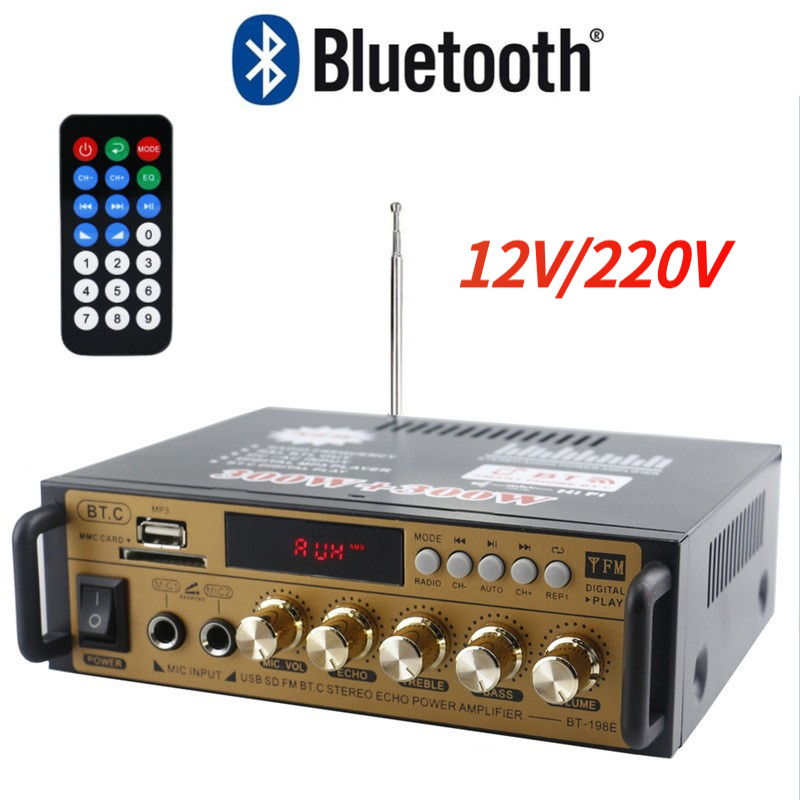 Casa e Carro Universal Bluetooth Amplificador De Potência Estéreo Baixo 300 w*2 aplicável 12v/220 V em Oferta na Shopee