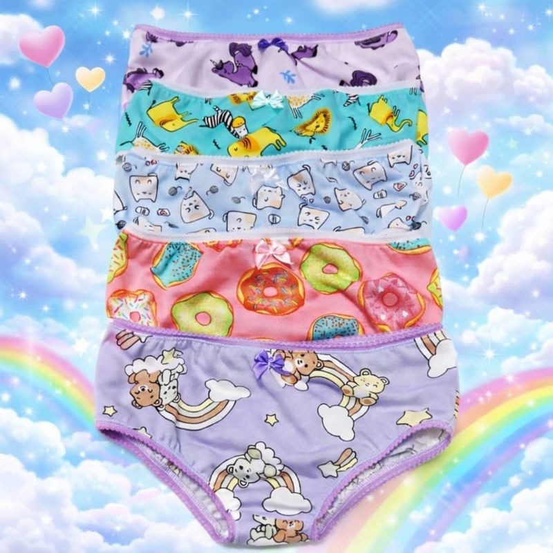 Calcinhas Infantil Kit 5 Peças Algodão /Malha PV Estampas de Desenhos Cores Sortidas 1 a 12 Anos