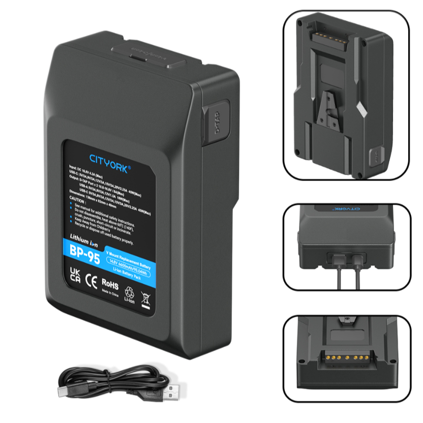 Carregador De Câmera Bateria V-mount Broadcast 95wh 6600mAh 14.8v Usb E D-tap