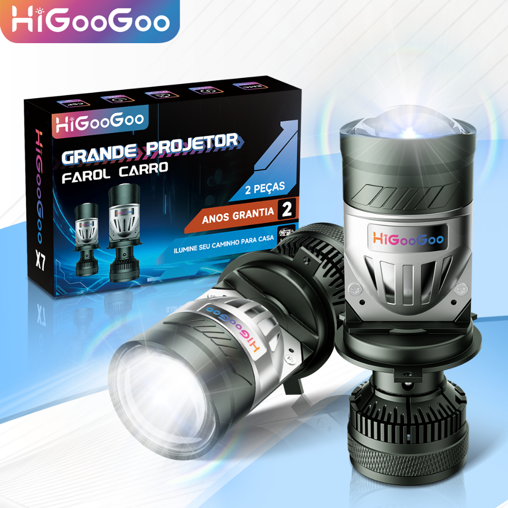 HiGooGoo X7 Grande Projetor De Lente Carro 2pcs 35000LM H4 Farol Para Carro Ultra Led Lâmpada Led  1:1 Plug and Play