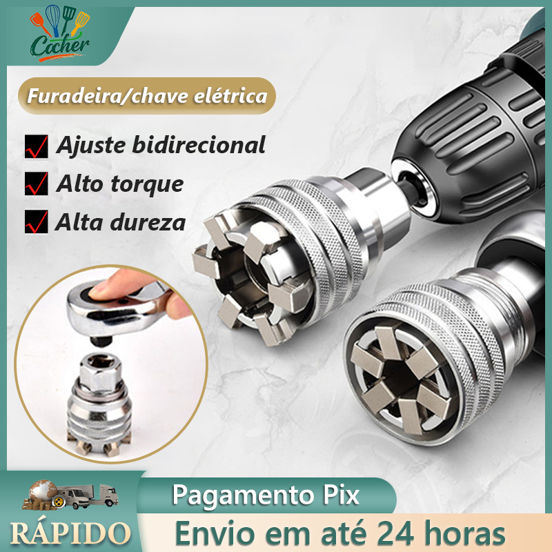 Multifuncional Conversor De Manga De Soquete Ferramenta De Reparo Ajustável De 10-19mm