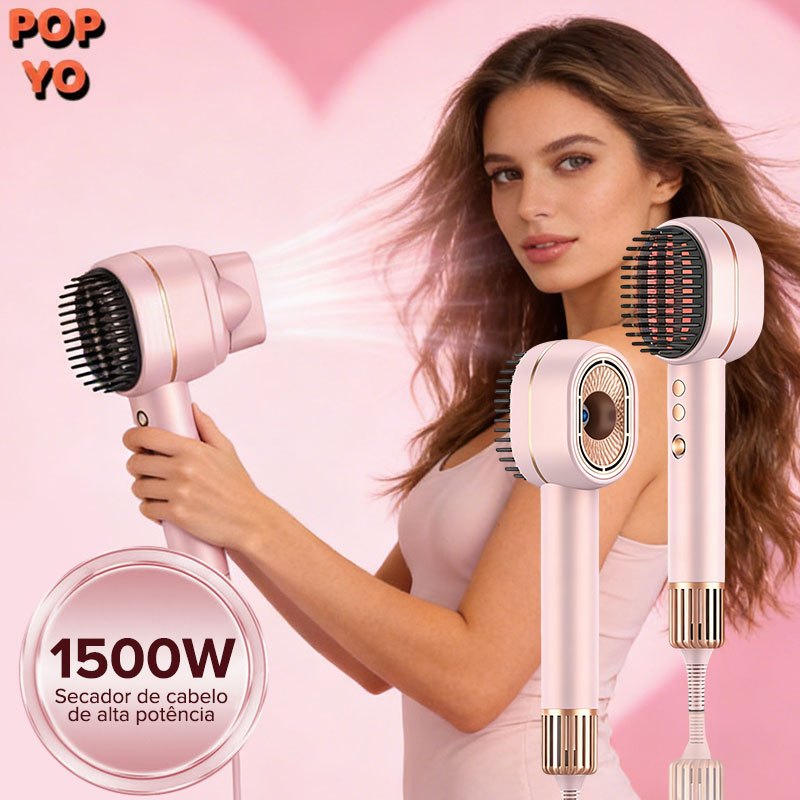 Aparelho 2 em 1 Secador e Escova Alisadora 1500W Leve e Prático 220V POPYO