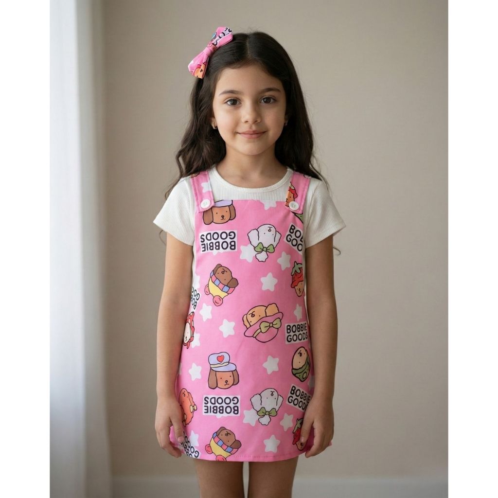 Salopete e Blusa Conjunto de Verão Blusa e Jardineira Infantil menina estampada para criança