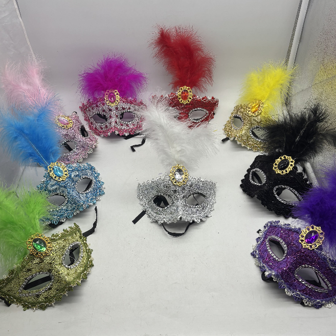Máscara de Carnaval Veneziana com pena para Bailes, Festas, Eventos, Fantasia, Bloquinho