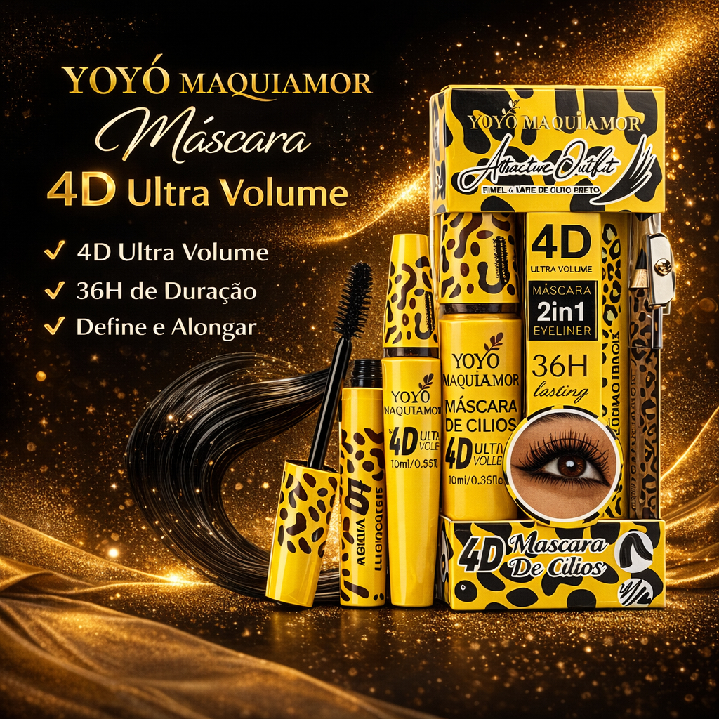 Rímel Máscara De Cílios 4D VOLUME + Lapís de Olho Com Apontador Kit Maquiagem Profissional