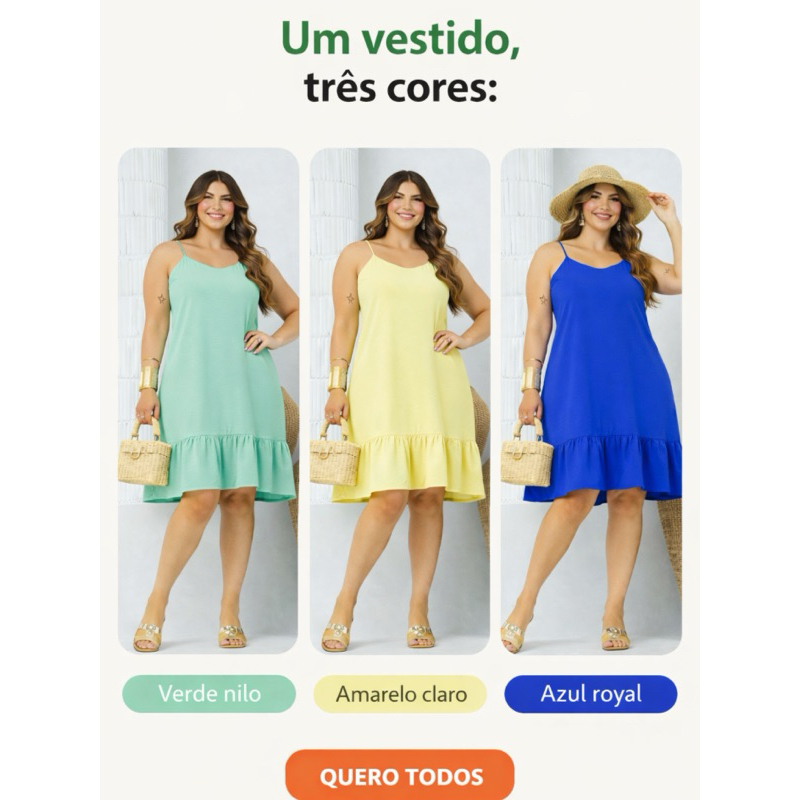Vestido De Alcinha Soltinho Plus Size  G Ao G2 Alça Regulavel