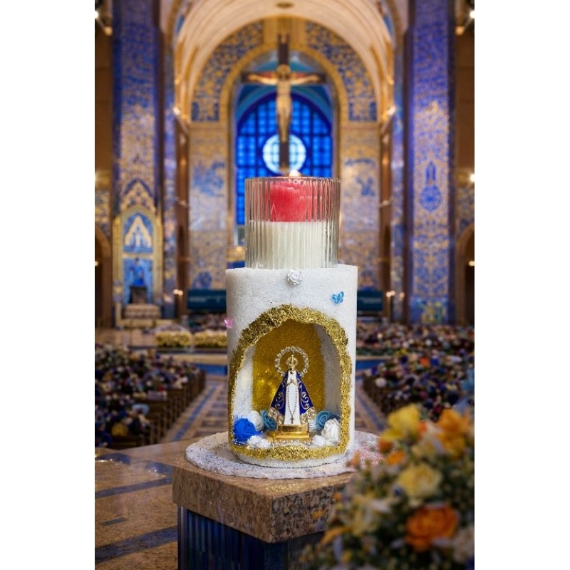 Vela Gruta com Suporte Oratório Nossa Senhora Aparecida