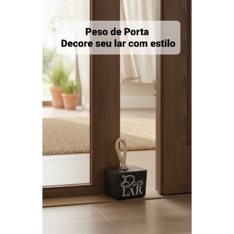 Peso de Porta Lar Doce Lar 1,3kg Preto Aparador Peso de Porta Decorativo Peso de Cimento Quadrado