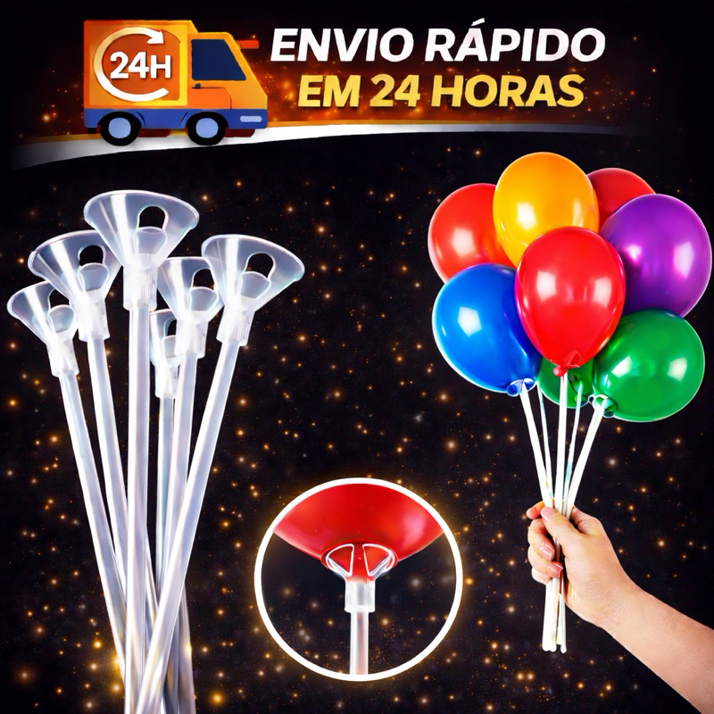 Kit 50/100/200 Varetas Pega Balão Hastes 33cm Transparente Cristal Festa em Oferta na Shopee